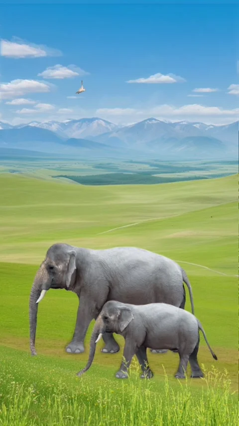 Elephants in green hills Stock Footage 280107443