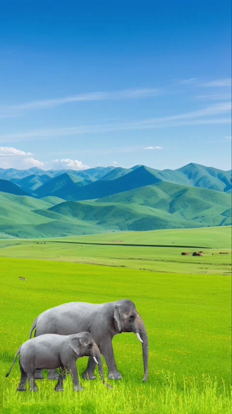 Elephants in green hills Stock Footage 280107447