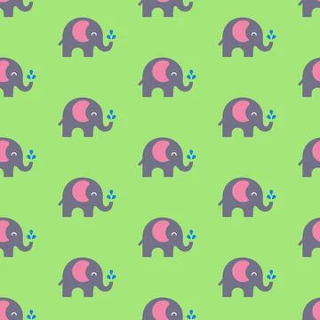 Elephants pattern on green background Stock Illustration