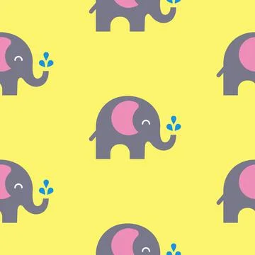 Elephants pattern on yellow background Stock Illustration