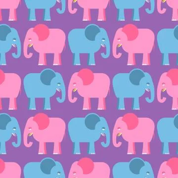 Elephants seamless pattern. Blue and pink animals of  jungle. Cute African be Stock Illustration