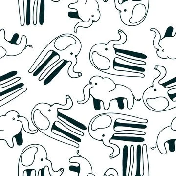 Elephants seamless pattern in different situations in cartoon flat style Stock Illustration