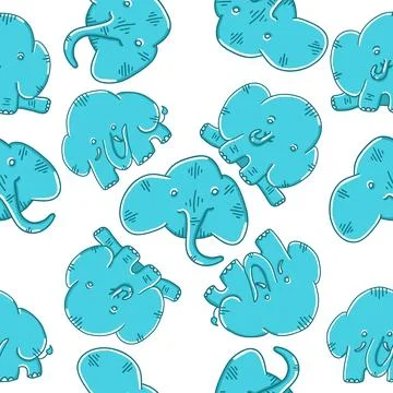 Elephants seamless pattern in different situations in cartoon flat style Stock Illustration