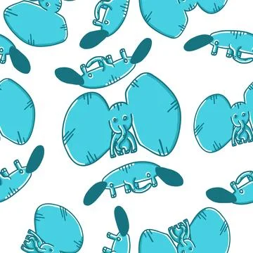 Elephants seamless pattern in different situations in cartoon flat style Stock Illustration