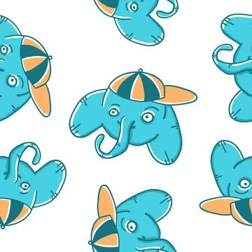 Elephants seamless pattern in different situations in cartoon flat style Stock Illustration