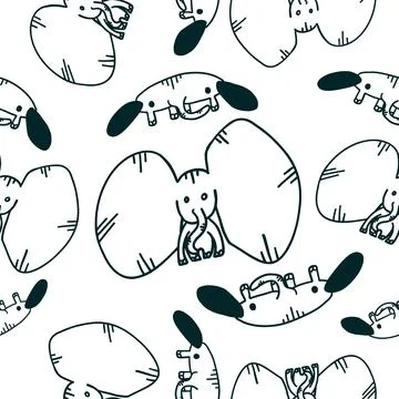 Elephants seamless pattern in different situations in cartoon flat style Stock Illustration