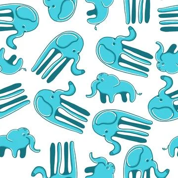 Elephants seamless pattern in different situations in cartoon flat style Stock Illustration