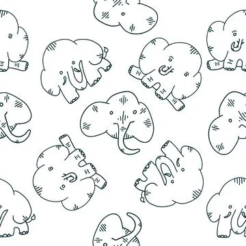 Elephants seamless pattern in different situations in cartoon flat style Stock Illustration