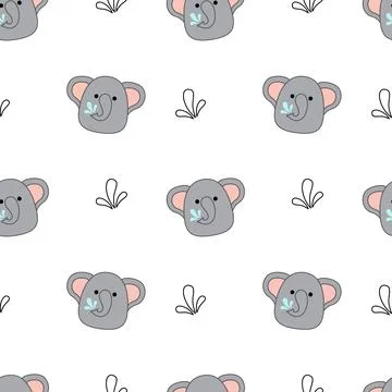Elephants on seamless pattern. Squishmallow. Background with elephant. Kawaii Stock Illustration