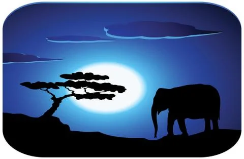 Elephants at sunrise Stock Illustration