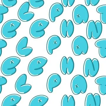 Elephants text lettering seamless pattern in cartoon flat style. Stock Illustration