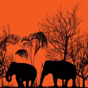 Elephants in the wild horizontal pattern Illustrazione stock