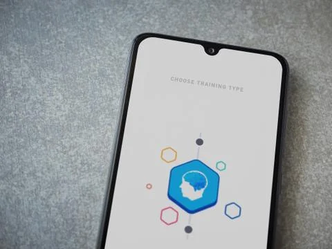 Elevate - Brain training games app launch screen with logo on the display of  Stock Photos