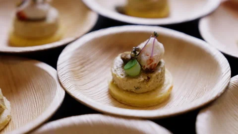 Elevate your culinary experience with canapes presented in a luxurious home . Video stock 248583218