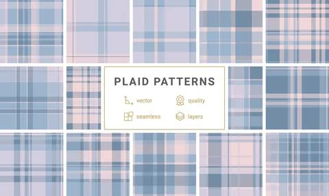 Elevate your designs with this soft pastel plaid pattern. Featuring dusty blu Stock Illustration