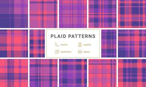 Elevate your projects with this vibrant purple and pink plaid pattern. A seam Stockillustratie