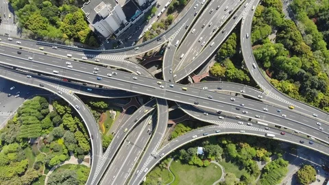 Elevated 5 Levels Road Junction in Shanghai Centre. Stock Footage 88243300