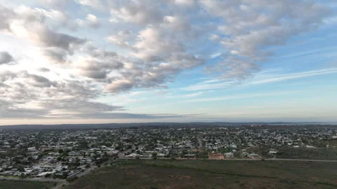 Elevated aerial drone view across Broken Hill, revealing the remote regional Stock Footage 342338294