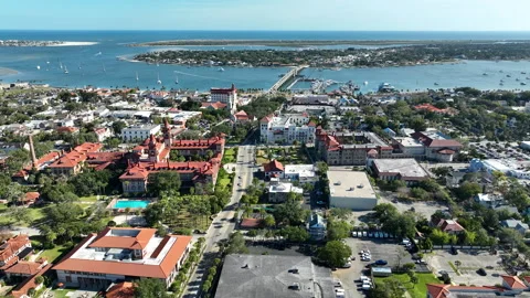 An elevated aerial perspective captures the historic heart of St. Augustine Stock Footage 327492233