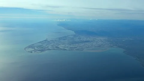 Elevated Aerial View of the Ebro River Mouth in a Hazy Afternoon Stock Footage 321324664