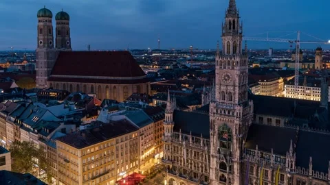 Elevated Autumn Twilight Timelapse of Munich's Urban Heart Video stock 281408318