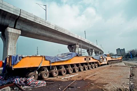 Elevated bridge construction vehicles, Stock Photos