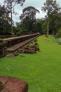 Elevated Causeway and Temple Mountain Pyramid of Baphuon Temple, Angkor Thom Stock Photos