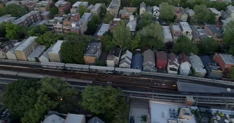 Elevated Chicago Commuter Train Line Drone View Stock Footage 142143305