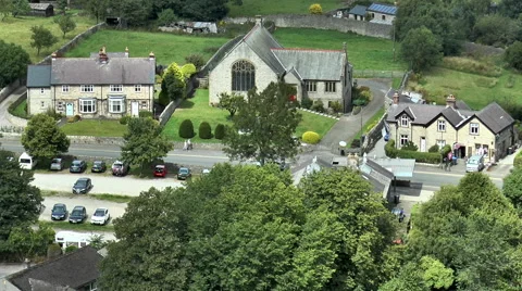 Elevated close view of scenic Peak District village. Video stock 53417235