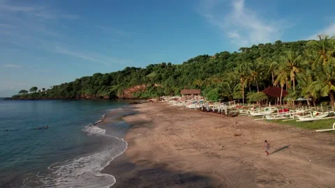 Elevated Coastal View of Virgin Beach in Bali 스톡 동영상 337776599
