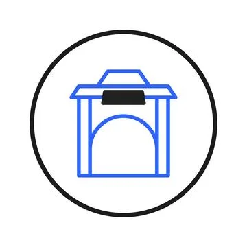 Elevated container structure within a circular frame abstract depiction con.. Ilustración de archivo