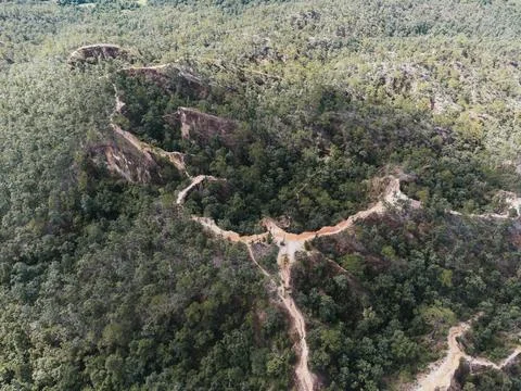 Elevated dirt paths through the forest of Pai Canyon, Thailand Stock Photos