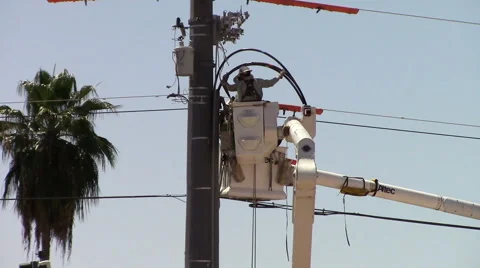 Elevated Electrical Workers Stock Footage 49479414