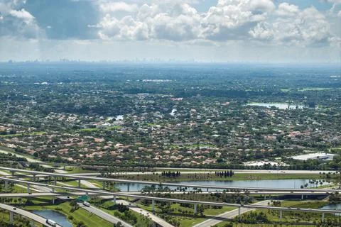 Elevated freeway intersection in American city of Miami, Florida with fast .. Stock Photos