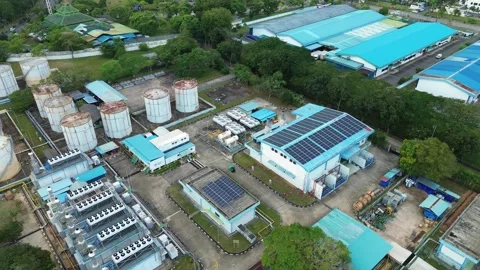 Elevated Glimpse into an Innovative Manufacturing Campus and Power Infrastr.. Stock Footage 335192309