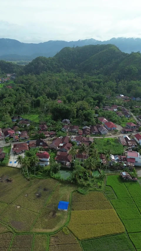 Elevated Glimpse into a Peaceful Mountainous Region with Vibrant Farmlands .. Video stock 337277145