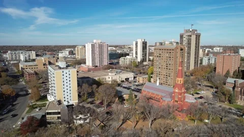 Elevated Glimpses of Saskatoon's Cityscape Stock Footage 296566404