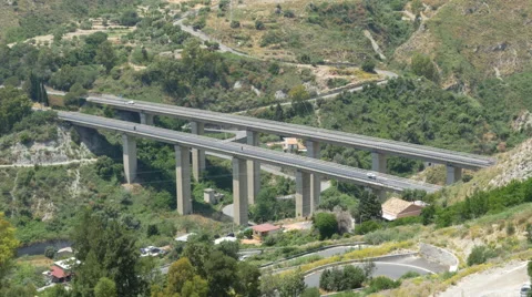 Elevated highway bridge. Autostrada in Taormina, Sicily, Italy. Stock Footage 68411053