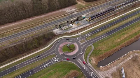 Elevated Highway Junction View, Aerial Perspective Showcasing Traffic Flow Stock Footage 325452770