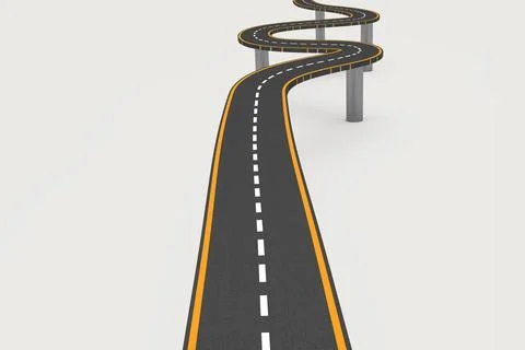Elevated highway is twisting in flat design with dashed white line and yellow Stock Photos