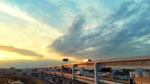Elevated Highway Underneath | Sunset | Concrete - 4K Aerial Video Stock Footage 333195134