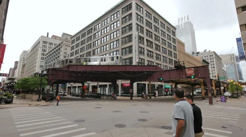 Elevated Metro in Chicago Loop Financial District Stock Footage 63891192