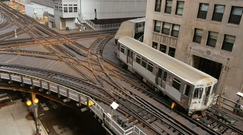 Elevated Metro in Chicago Loop Financial District Stock Footage 63892253