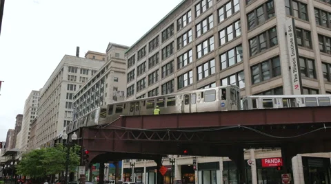 Elevated Metro in Chicago Loop Financial District Stock Footage 63892763