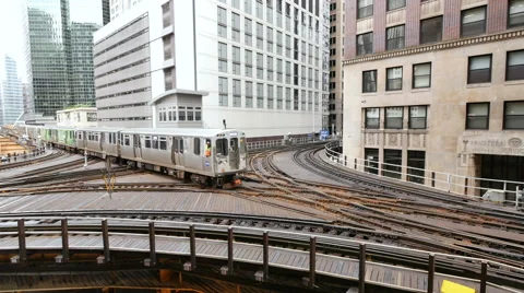 Elevated Metro in Chicago Loop Financial District Stock Footage 63895745