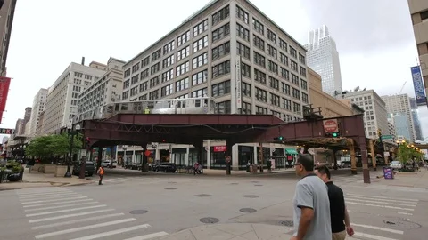Elevated Metro in Chicago Loop Financial District Video stock 80539532