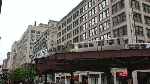 Elevated Metro in Chicago Loop Financial District Video stock 80539541