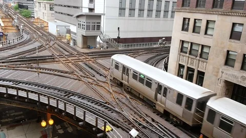 Elevated Metro in Chicago Loop Financial District Video stock 80539663