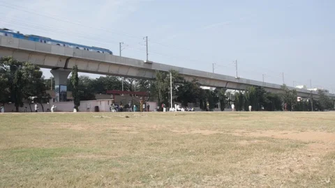 Elevated-metro-rail-passing-by-3 Stock Footage 96026307