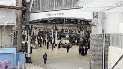 Elevated Mid View of Paddington Station Commuters London Video stock 332854866